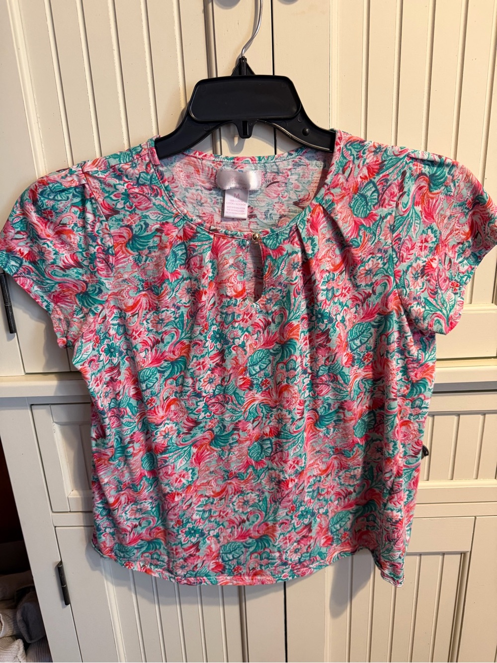 Floral Teal & Coral Short Sleeve Blouse